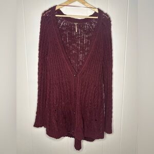 Free People Open Stitch Cardigan – Wine / Burgundy (RN 66170)